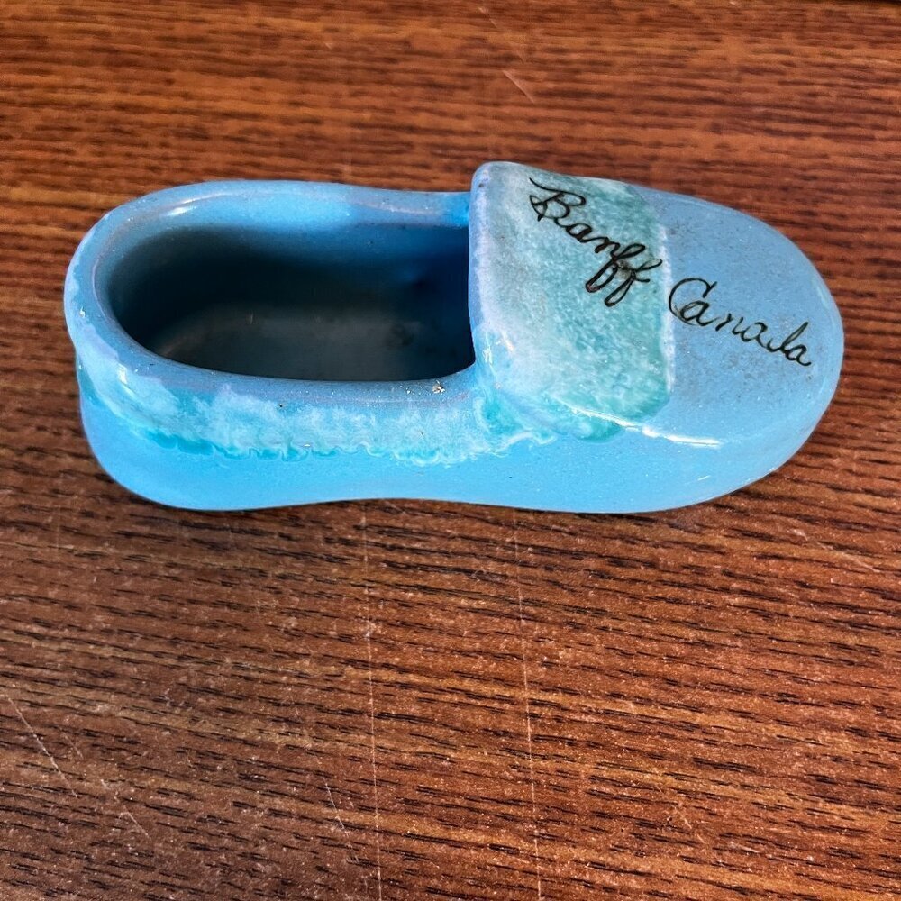 Vintage Turquoise Drip Glaze Pottery Blue Green Moccasin Shoe Banff Canada